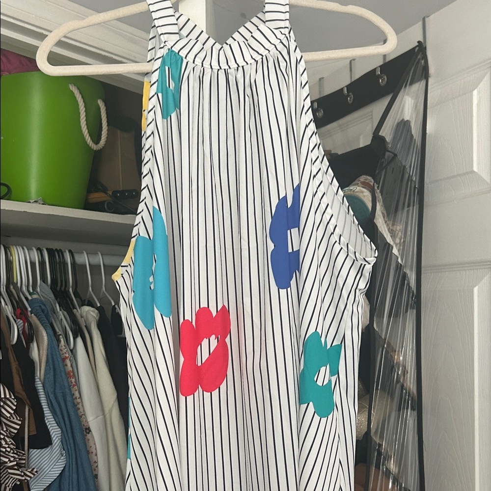 SHEIN Striped Maxi Dress with Colorful Floral Print